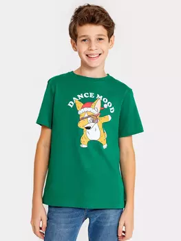 Футболка для мальчиков в зеленом цвете с печатью