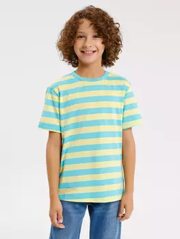 Футболка для мальчиков в желто-бирюзовую полоску