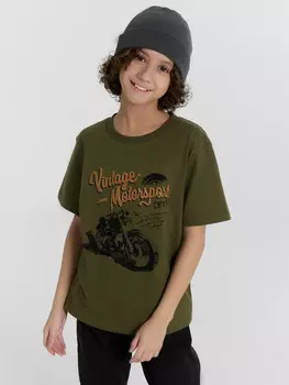 Футболка для мальчиков зеленая с принтом и надписью