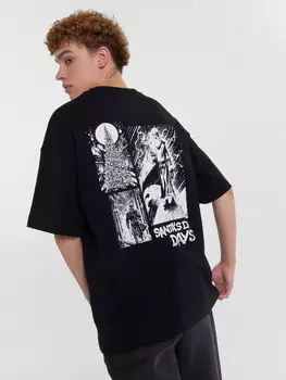 Футболка мужска черная оверсайз с принтом «santa’s dark day»