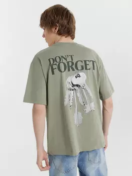 Футболка мужская серая с принтом и надписью