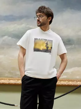 Футболка мужская белая с принтом в виде картины