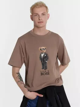 Футболка мужская бежевая с принтом