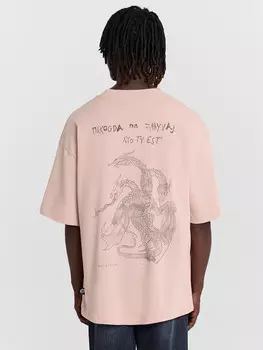 Футболка мужская бежевая с принтом и надписью