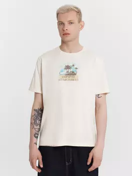 Футболка мужская бежевая с принтом и надписью