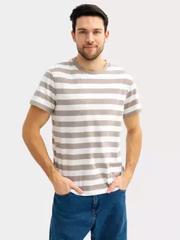 Футболка мужская бежевая в белую полоску