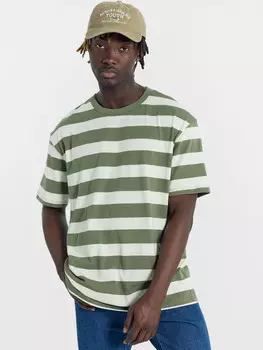 Футболка мужская бежевая в оливковую полоску