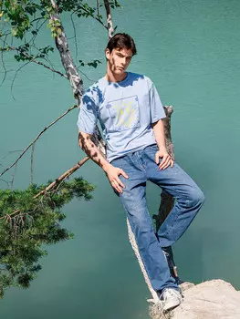 Футболка мужская голубая с печатью