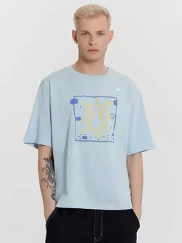 Футболка мужская голубая с принтом