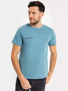 Футболка мужская голубая с текстом и рисунком
