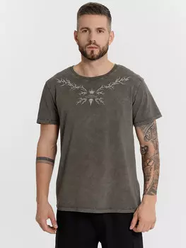Футболка мужская хаки с обработкой эйсид и принтом