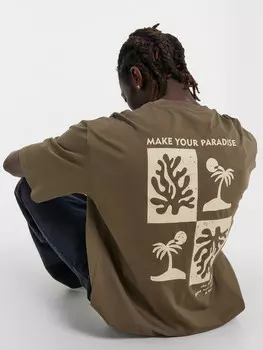 Футболка мужская хаки с принтом и надписью