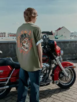 Футболка мужская хаки с принтом и надписью