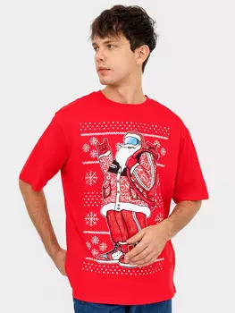 Футболка мужская красная новогодняя с печатью