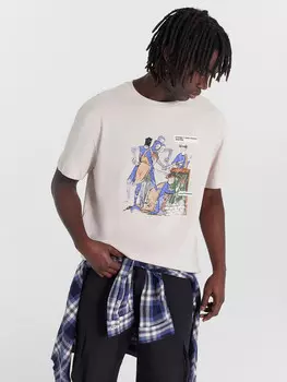 Футболка мужская кремовая с принтом и надписью