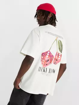 Футболка мужская кремовая с принтом и надписью