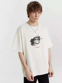 Футболка мужская кремовая с принтом и надписью