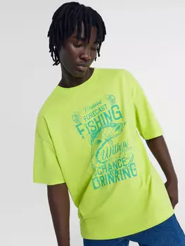 Футболка мужская лаймово-зеленая с печатью