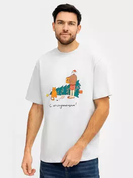 Футболка мужская новогодняя в сером оттенке с печатью