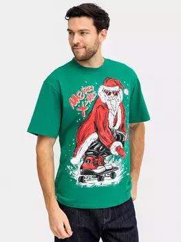 Футболка мужская новогодняя в зеленом цвете с печатью