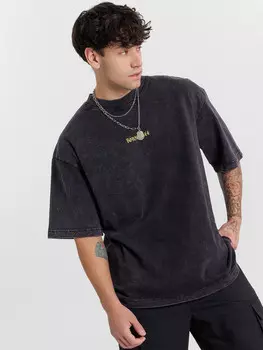 Футболка мужская оверсайз черная с обработкой эйсид