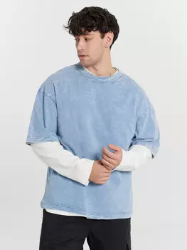 Футболка мужская оверсайз голубая с обработкой эйсид