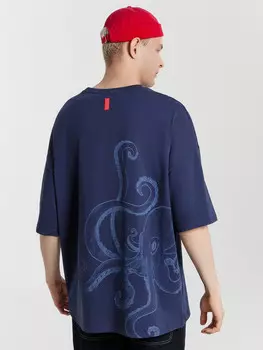 Футболка мужская оверсайз синяя с принтом