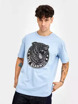 Футболка мужская пыльно-голубая с печатью