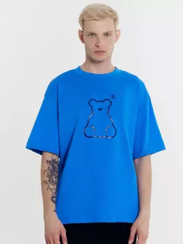 Футболка мужская ярко-голубая с печатью