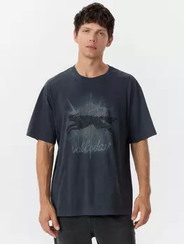 Футболка мужская серая с принтом и надписью