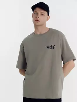 Футболка мужская серо-бежевая с печатью