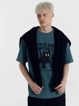 Футболка мужская синяя с печатью