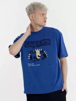 Футболка мужская синяя с печатью