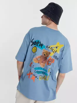 Футболка мужская синяя с печатью