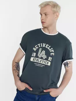 Футболка мужская синяя с печатью