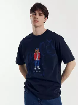 Футболка мужская синяя с печатью