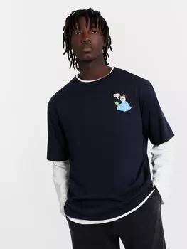 Футболка мужская синяя со снеговиком