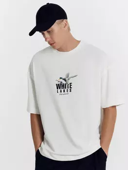 Футболка мужская светло-молочная с печатью