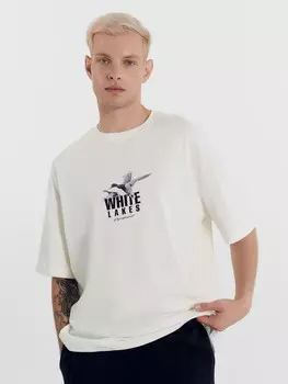 Футболка мужская светло-молочная с печатью