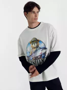 Футболка мужская светло-молочная с печатью