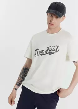 Футболка мужская светло-молочная с печатью