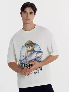 Футболка мужская светло-молочная с печатью