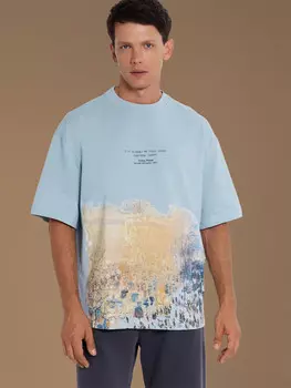 Футболка мужская туманно-голубая с печатью