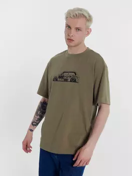 Футболка мужская в цвете хаки с печатью