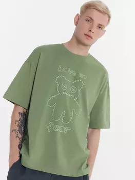 Футболка мужская в цвете хаки с печатью