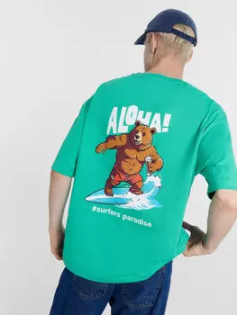 Футболка мужская в зеленом цвете с печатью