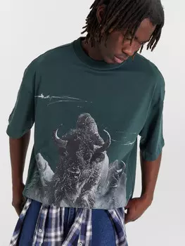 Футболка мужская зеленая с принтом