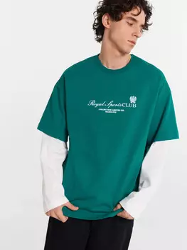 Футболка мужская зеленая с принтом и надписью