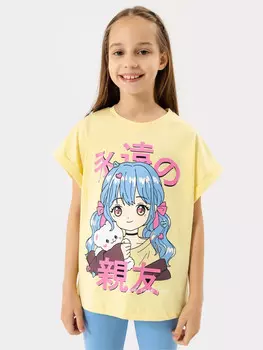 Футболка желтая с принтом аниме для девочек