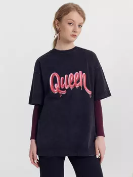 Футболка женская черная оверсайз с надписью